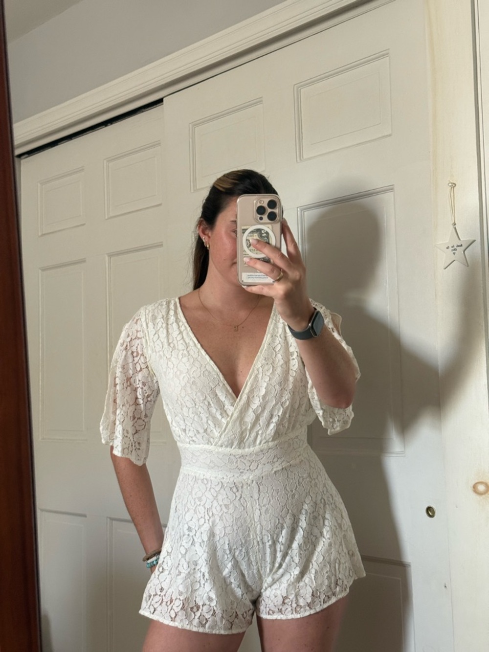 White Lace V-Neck Romper